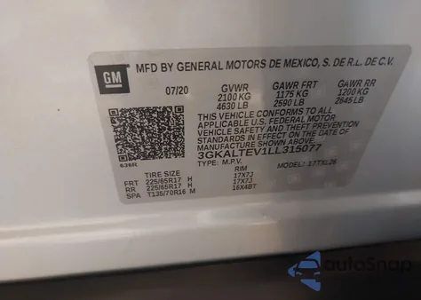2020 GMC Terrain Awd Sle z USA, uszkodzony, nr VIN 3GKALTEV1LL315077